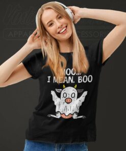 Moo I Mean Boo Ghost Cow Funny Halloween Farm Women TShirt