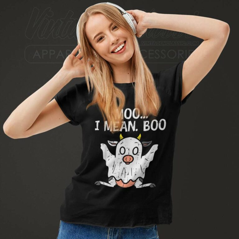 Moo I Mean Boo Ghost Cow Funny Halloween Farm Women TShirt Moo I Mean Boo Ghost Cow Funny Halloween Farm Women TShirt