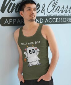 Moo I Mean Boo Ghost Cow Halloween Farmer Tank Top Racerback