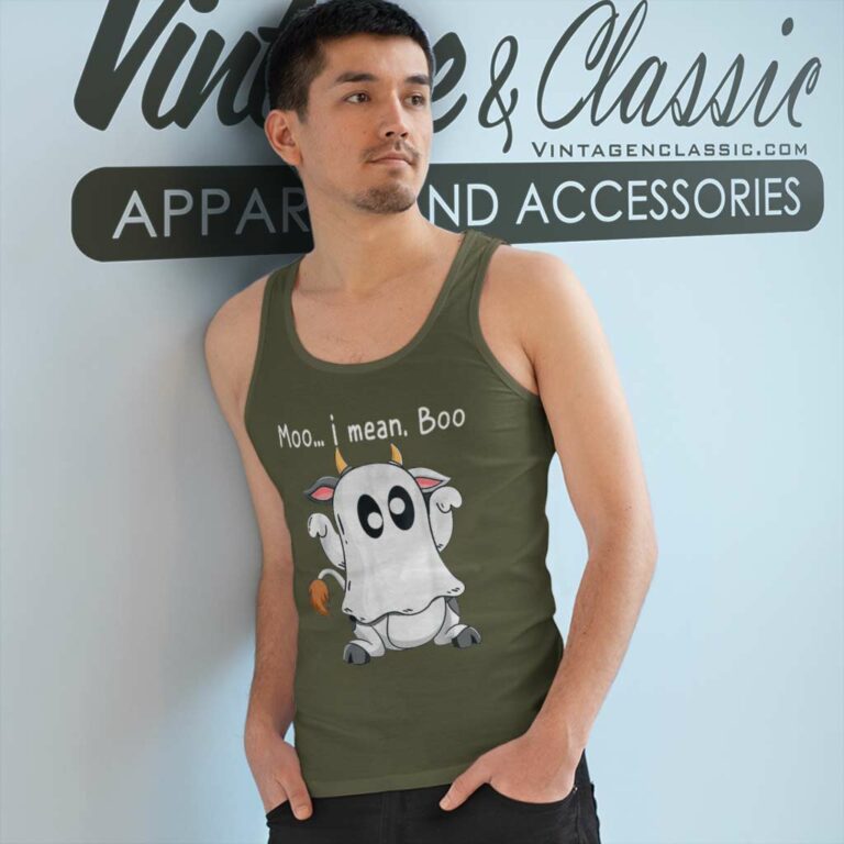 Moo I Mean Boo Ghost Cow Halloween Farmer Tank Top Racerback Moo I Mean Boo Ghost Cow Halloween Farmer Tank Top Racerback
