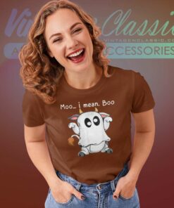 Moo I Mean Boo Ghost Cow Halloween Farmer Women TShirt
