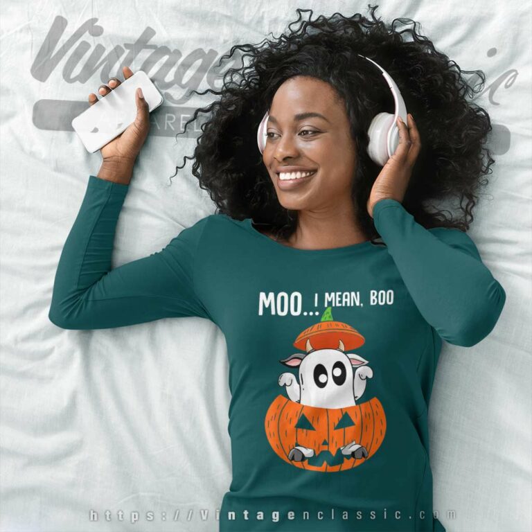 Moo I Mean Boo Ghost Cow Pumpkin Halloween Long Sleeve Tee Moo I Mean Boo Ghost Cow Pumpkin Halloween Long Sleeve Tee