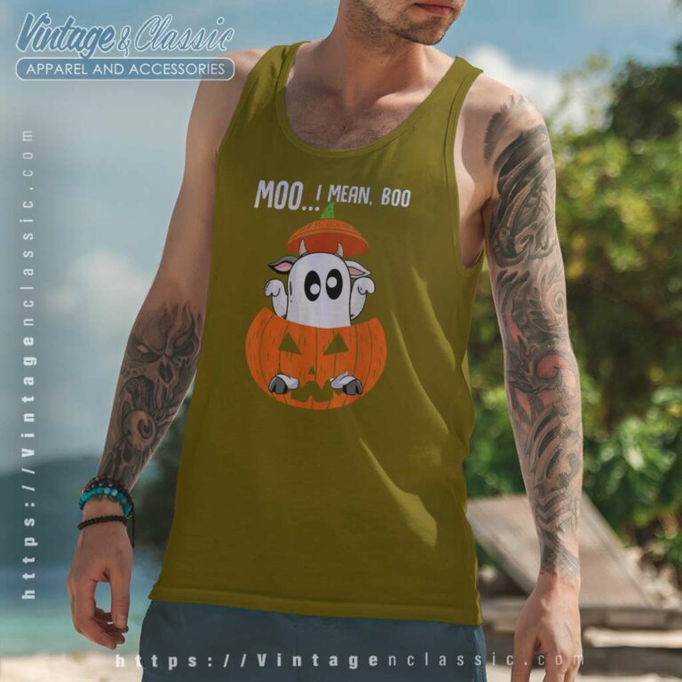 Moo I Mean Boo Ghost Cow Pumpkin Halloween Tank Top Racerback Moo I Mean Boo Ghost Cow Pumpkin Halloween Tank Top Racerback