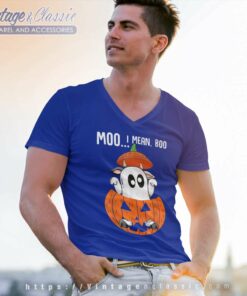 Moo I Mean Boo Ghost Cow Pumpkin Halloween Shirt 5 Moo I Mean Boo Ghost Cow Pumpkin Halloween V Neck TShirt
