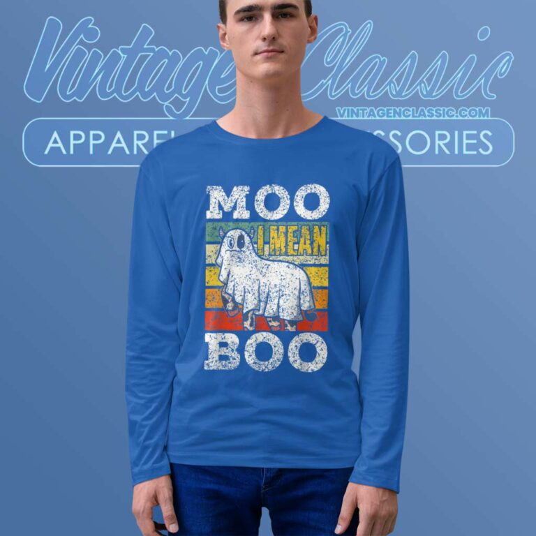 Moo I Mean Boo Ghost Cows Cow Halloween Long Sleeve Tee Moo I Mean Boo Ghost Cows Cow Halloween Long Sleeve Tee