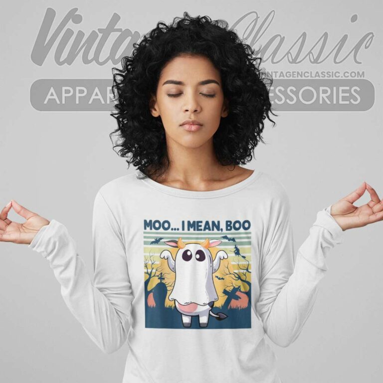 Moo I Mean Boo Halloween Cow Ghost Moo Cow Long Sleeve Tee Moo I Mean Boo Halloween Cow Ghost Moo Cow Long Sleeve Tee