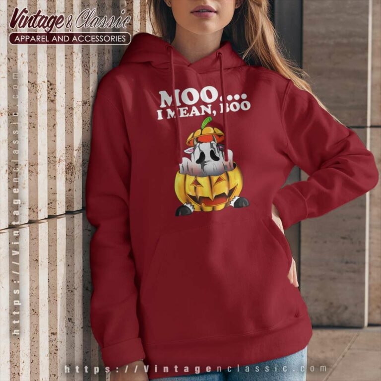 Moo I Mean Boo Halloween Pumpkin Cow Ghost Motif Cows Hoodie Moo I Mean Boo Halloween Pumpkin Cow Ghost Motif Cows Hoodie