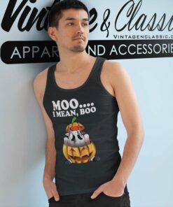 Moo I Mean Boo Halloween Pumpkin Cow Ghost Motif Cows Tank Top Racerback