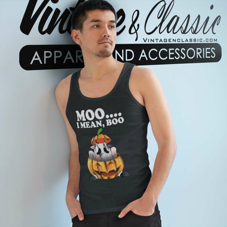 Moo I Mean Boo Halloween Pumpkin Cow Ghost Motif Cows Tank Top Racerback Moo I Mean Boo Halloween Pumpkin Cow Ghost Motif Cows Tank Top Racerback