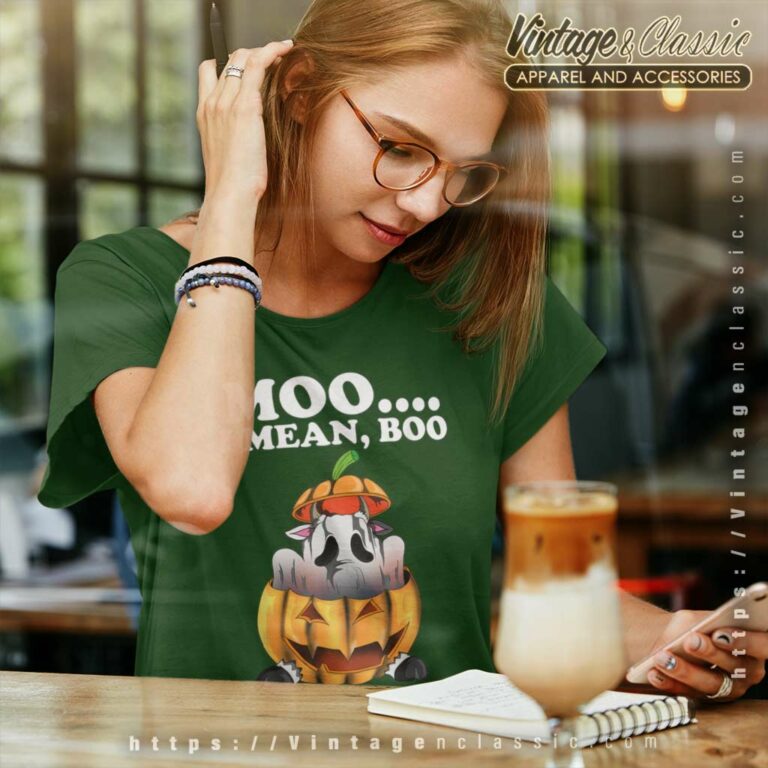 Moo I Mean Boo Halloween Pumpkin Cow Ghost Motif Cows Women TShirt Moo I Mean Boo Halloween Pumpkin Cow Ghost Motif Cows Women TShirt