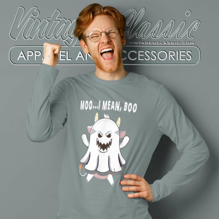 Moo I Mean Boo Pumpkin Moon Cow Ghost Halloween Long Sleeve Tee Moo I Mean Boo Pumpkin Moon Cow Ghost Halloween Long Sleeve Tee