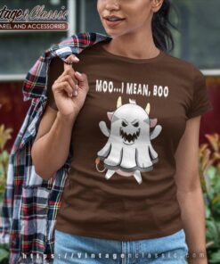 Moo I Mean Boo Pumpkin Moon Cow Ghost Halloween Women TShirt
