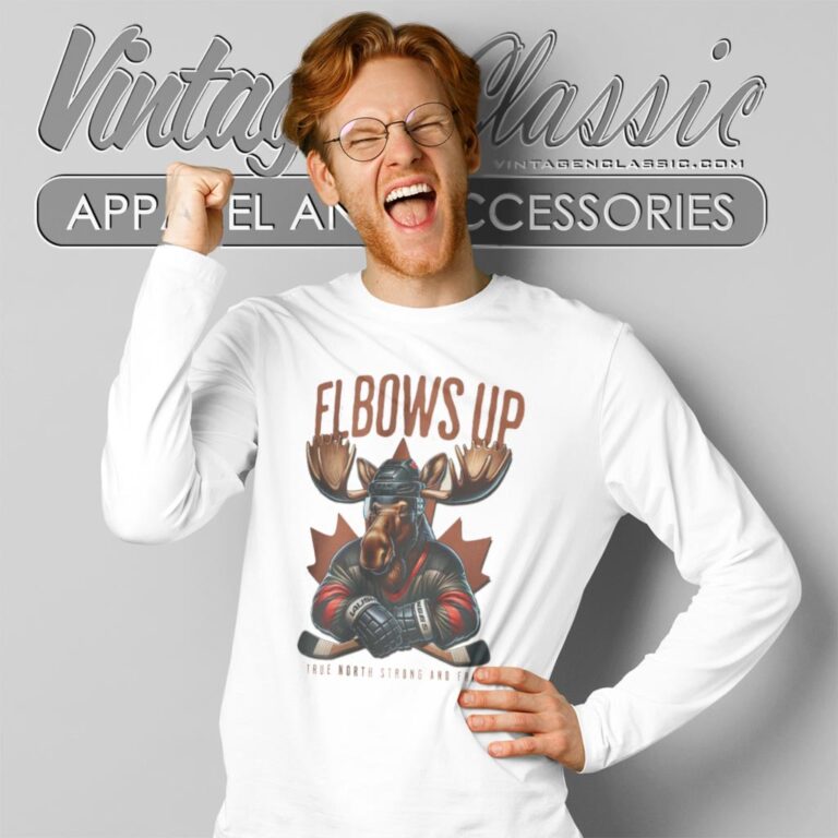 Moose Hockey Tee Elbows Up Canada Shirt Long Sleeve Tee Moose Hockey Tee Elbows Up Canada Shirt Long Sleeve Tee