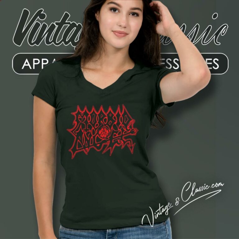 Morbid Angel Red Logo V Neck TShirt Morbid Angel Red Logo V Neck TShirt
