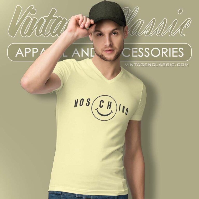 Moschino Smiley Logo V Neck TShirt Moschino Smiley Logo V Neck TShirt