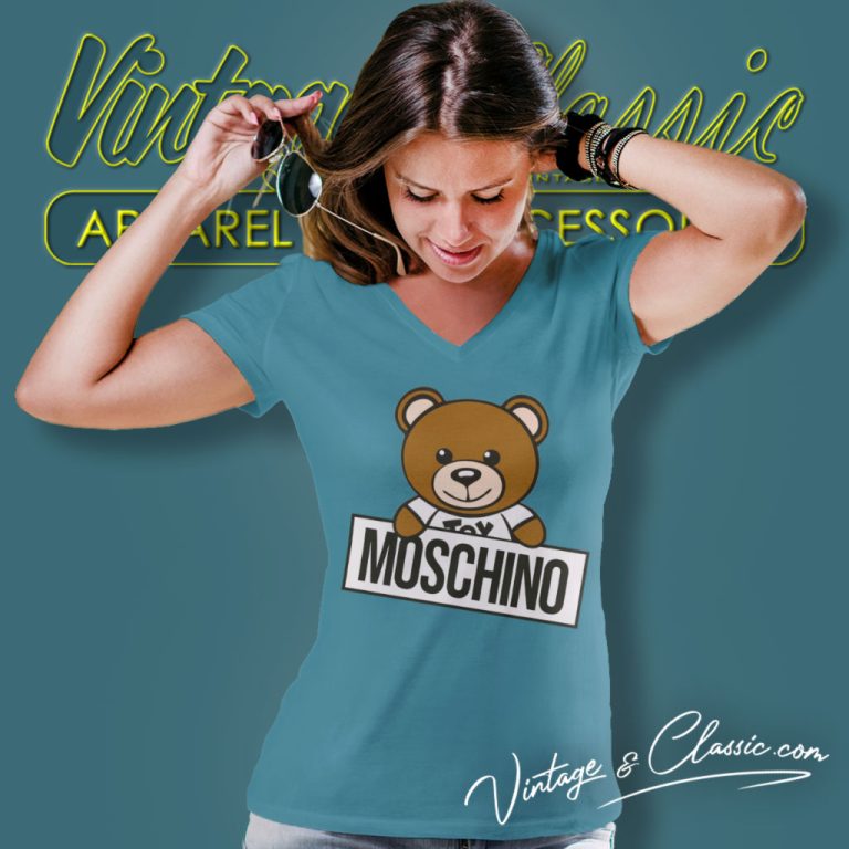 Moschino Teddy Bear Logo V Neck TShirt Moschino Teddy Bear Logo V Neck TShirt