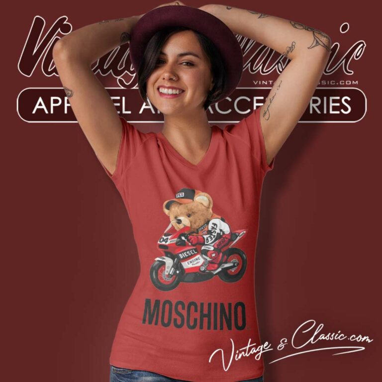 Moschino Teddy Bear Racing V Neck TShirt Moschino Teddy Bear Racing V Neck TShirt