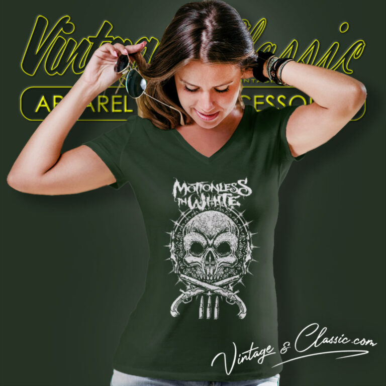 Motionless In White Shirt Skeleton N Gun V Neck TShirt Motionless In White Shirt Skeleton N Gun V Neck TShirt