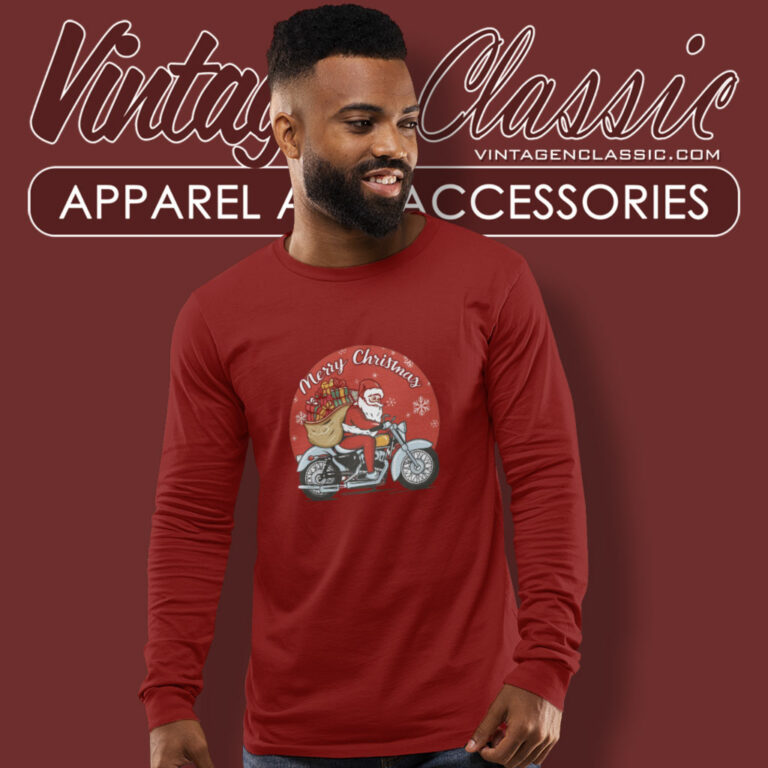 Motorcycle Santa Claus Christmas Holiday Long Sleeve Tee Motorcycle Santa Claus Christmas Holiday Long Sleeve Tee