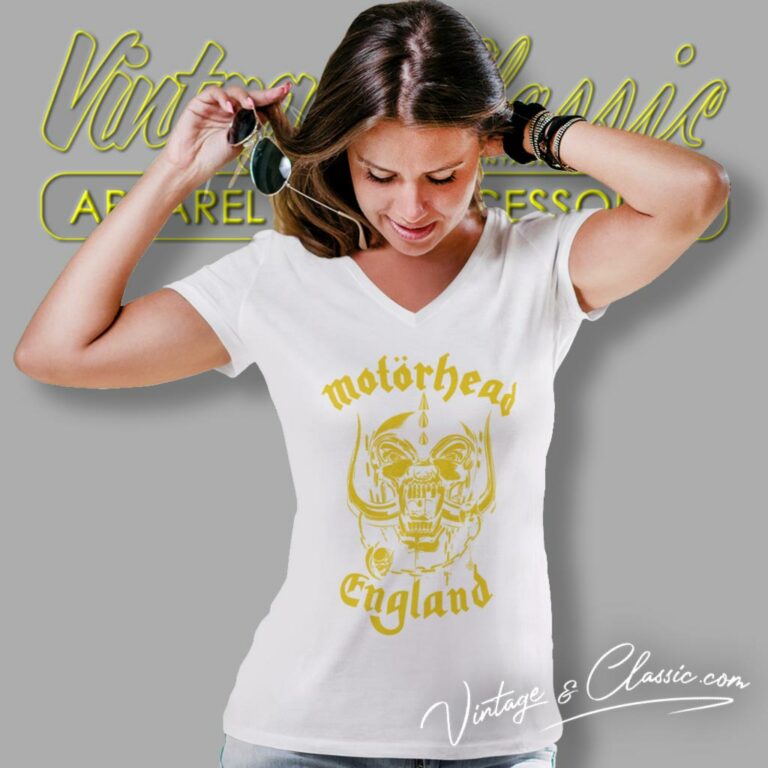 Motorhead England Gold Logo V Neck TShirt Motorhead England Gold Logo V Neck TShirt
