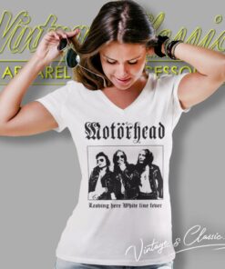 Motorhead Shirt Leaving Here White Line Fever V Neck TShirt
