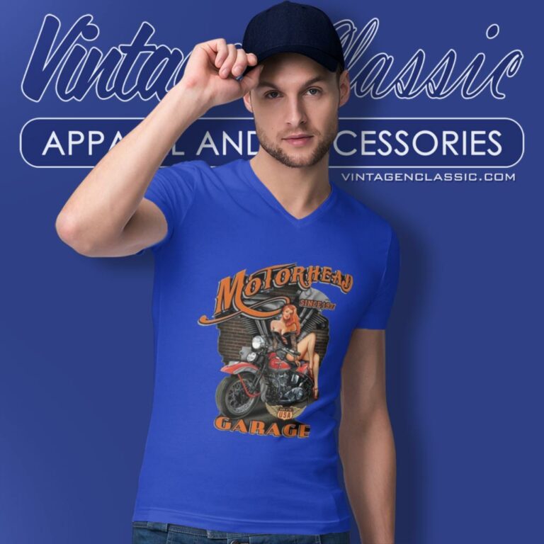 Motorhead Usa Garage V Neck TShirt Motorhead Usa Garage V Neck TShirt