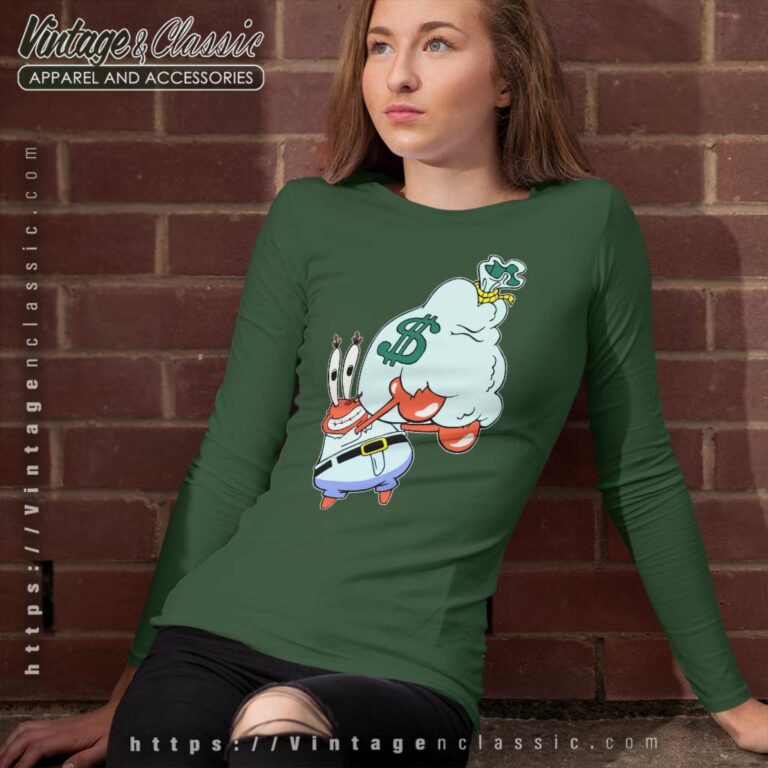 Mr Krabs Spongebob Holding A Bag Of Money Long Sleeve Tee Mr Krabs Spongebob Holding A Bag Of Money Long Sleeve Tee