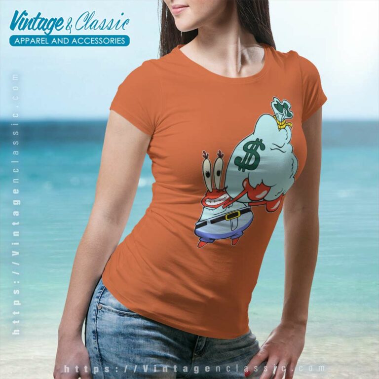 Mr Krabs Spongebob Holding A Bag Of Money Women TShirt Mr Krabs Spongebob Holding A Bag Of Money Women TShirt