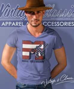 Mtv American Flag Stars V Neck TShirt