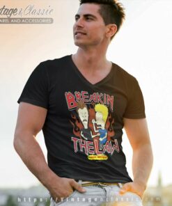 Mtv Beavis And Butthead Breakin The Law Vintage V Neck TShirt