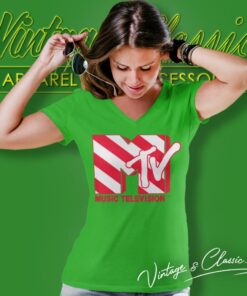Mtv Candy Cane Logo V Neck TShirt