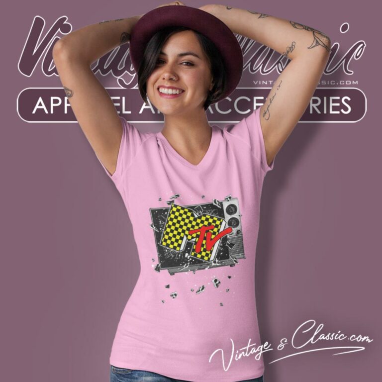 Mtv Checker Board Breaking V Neck TShirt Mtv Checker Board Breaking V Neck TShirt