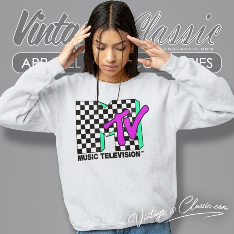 Mtv Checkered Distressed Sweatshirt Mtv Checkered Distressed Sweatshirt
