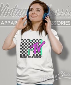 Mtv Checkered Distressed Women T Shirt