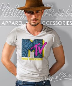 Mtv Fingerprint Black V Neck TShirt