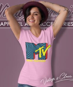 Mtv Logo Spiral V Neck TShirt