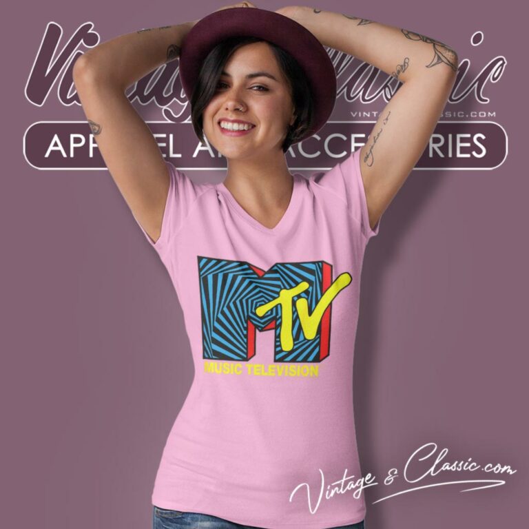 Mtv Logo Spiral V Neck TShirt Mtv Logo Spiral V Neck TShirt
