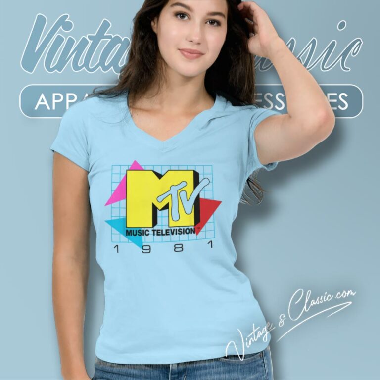 Mtv Music Television 1981 V Neck TShirt Mtv Music Television 1981 V Neck TShirt
