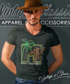 Mtv Neon Light Logo V Neck TShirt
