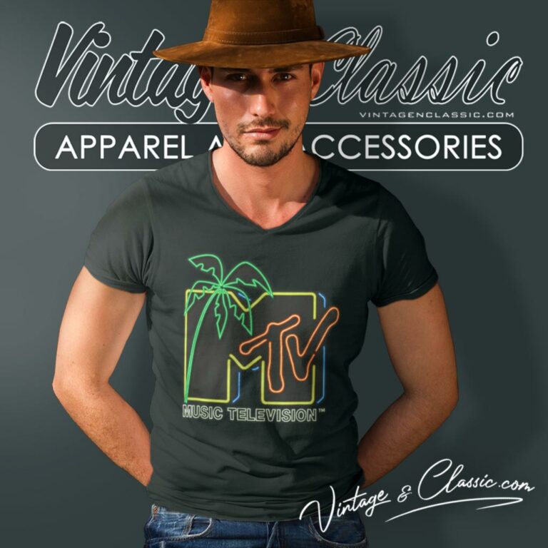 Mtv Neon Light Logo V Neck TShirt Mtv Neon Light Logo V Neck TShirt