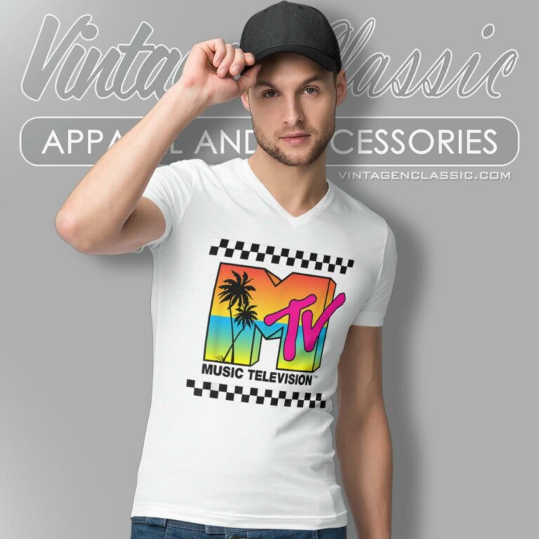 Mtv Sunset Logo V Neck TShirt Mtv Sunset Logo V Neck TShirt