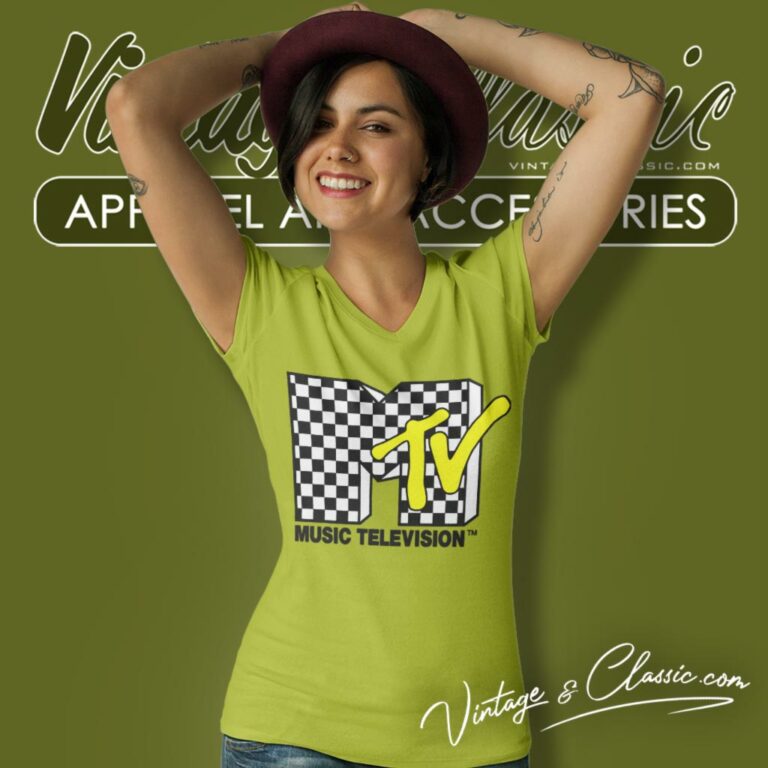 Mtv Vans Checker Logo V Neck TShirt Mtv Vans Checker Logo V Neck TShirt