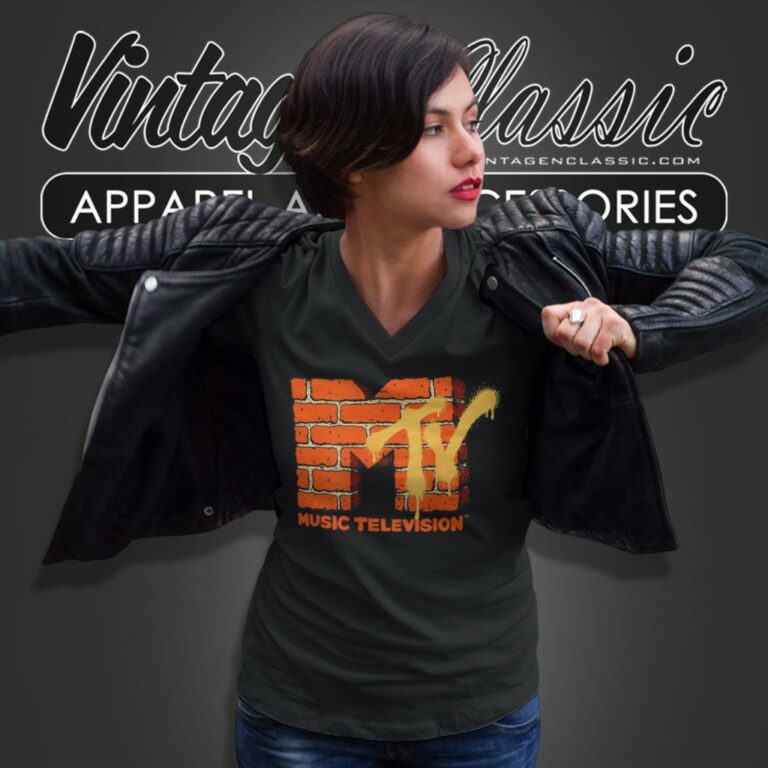 Mtv Yellow And Orange Brick V Neck TShirt Mtv Yellow And Orange Brick V Neck TShirt