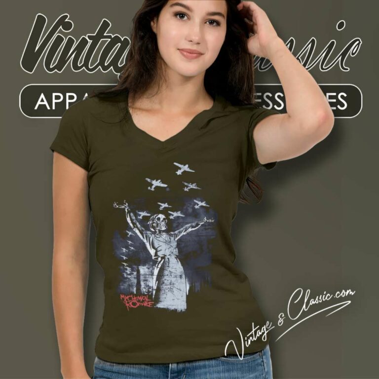 My Chemical Romance Skeleton Airplanes V Neck TShirt My Chemical Romance Skeleton Airplanes V Neck TShirt