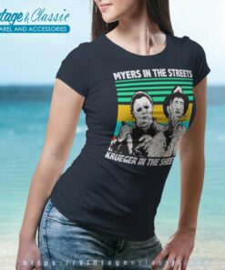 Myers In The Streets Krueger In The Sheets Halloween Women TShirt 1