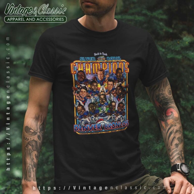 NFL Denver Broncos Caricature Super Bowl Mens Black T Shirt NFL Denver Broncos Caricature Super Bowl Mens Black T Shirt