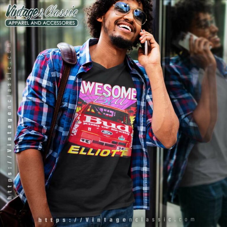 Nascar Awesome Bill Elliott Budweiser V Neck TShirt Nascar Awesome Bill Elliott Budweiser V Neck TShirt