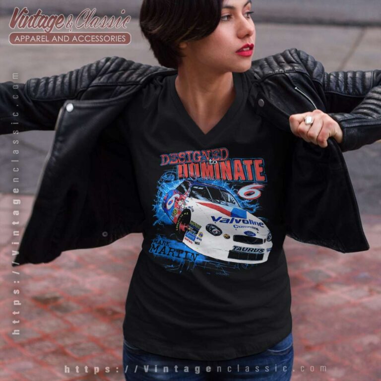 Nascar Mark Martin Designed To Dominate Vintage V Neck TShirt Nascar Mark Martin Designed To Dominate Vintage V Neck TShirt