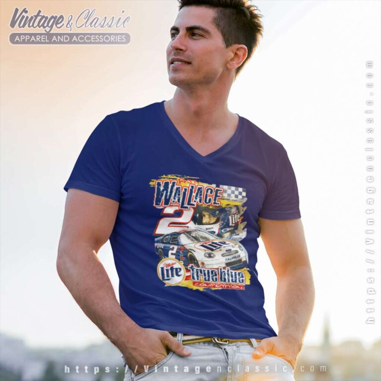 Nascar Rusty Wallace True Blue Miller Lite Chase V Neck TShirt Nascar Rusty Wallace True Blue Miller Lite Chase V Neck TShirt