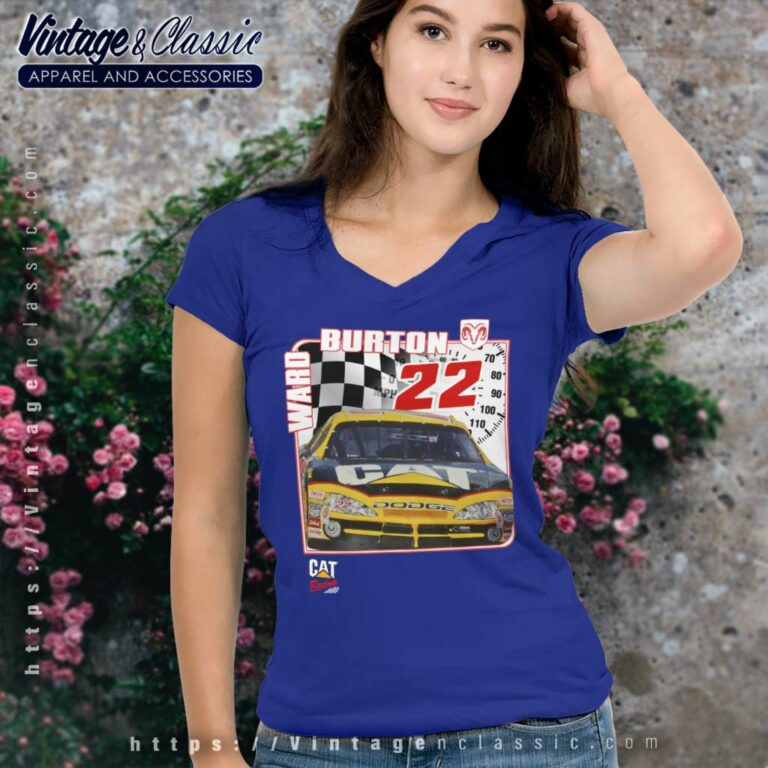 Nascar Ward Burton 22 Caterpillar Dodge V Neck TShirt Nascar Ward Burton 22 Caterpillar Dodge V Neck TShirt